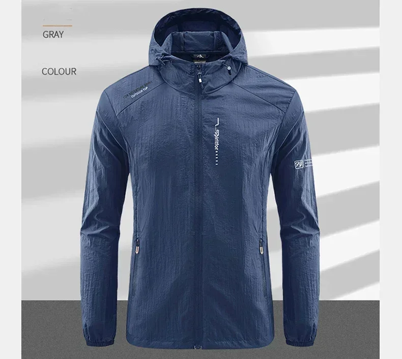 Summer Outdoor Quick Dry Sun-Protective Thin Jacket Men Hiking Fishing Cycling Hooded Gym Sport Windbreaker Ultra Light Coats