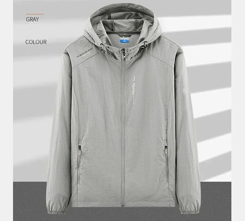 Summer Outdoor Quick Dry Sun-Protective Thin Jacket Men Hiking Fishing Cycling Hooded Gym Sport Windbreaker Ultra Light Coats
