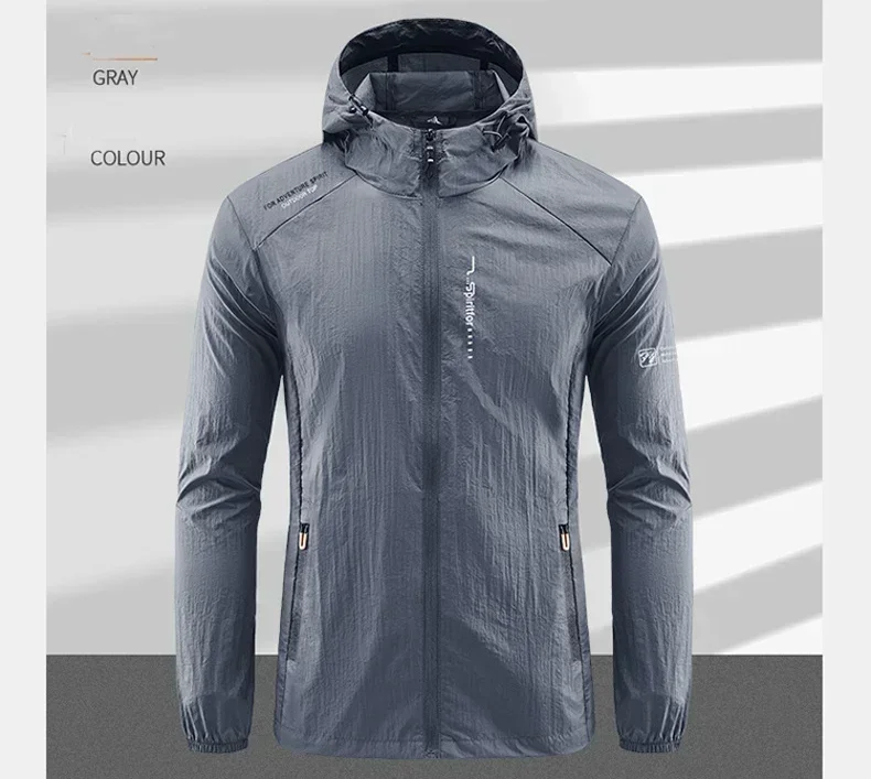 Summer Outdoor Quick Dry Sun-Protective Thin Jacket Men Hiking Fishing Cycling Hooded Gym Sport Windbreaker Ultra Light Coats