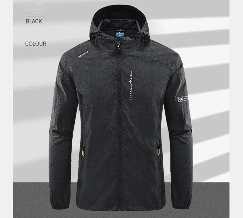Summer Outdoor Quick Dry Sun-Protective Thin Jacket Men Hiking Fishing Cycling Hooded Gym Sport Windbreaker Ultra Light Coats