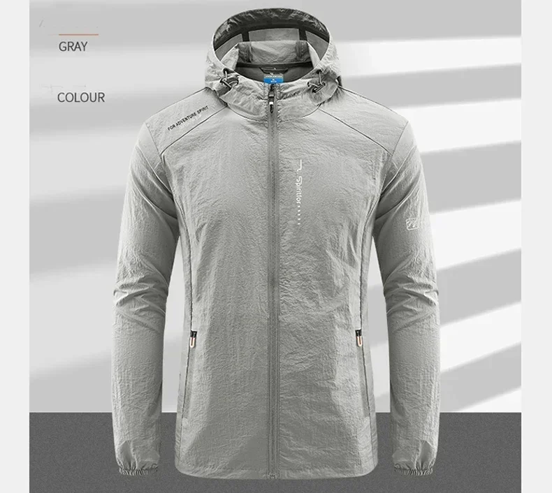 Summer Outdoor Quick Dry Sun-Protective Thin Jacket Men Hiking Fishing Cycling Hooded Gym Sport Windbreaker Ultra Light Coats