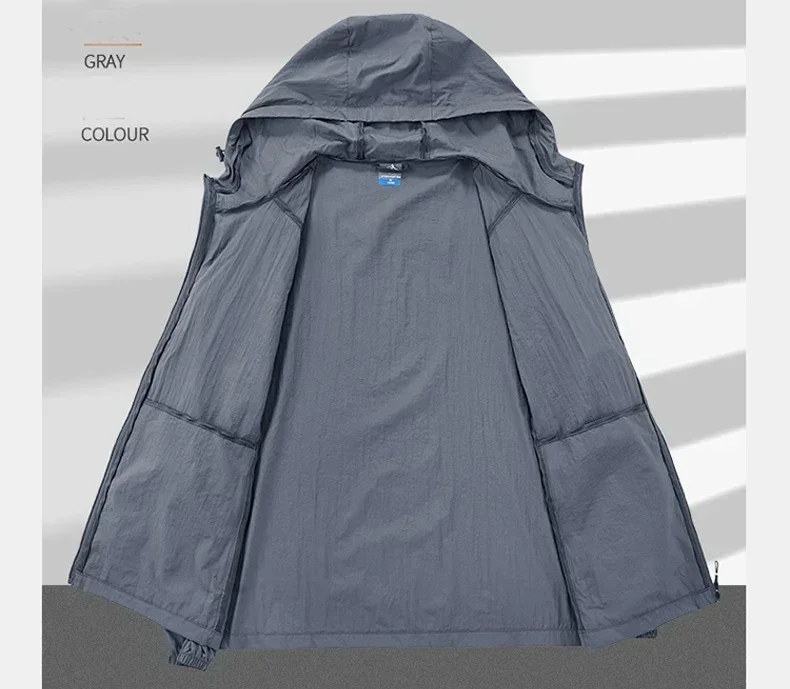 Summer Outdoor Quick Dry Sun-Protective Thin Jacket Men Hiking Fishing Cycling Hooded Gym Sport Windbreaker Ultra Light Coats