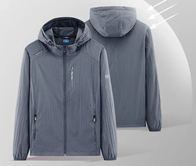 Summer Outdoor Quick Dry Sun-Protective Thin Jacket Men Hiking Fishing Cycling Hooded Gym Sport Windbreaker Ultra Light Coats