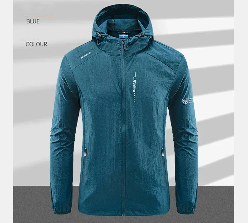 Summer Outdoor Quick Dry Sun-Protective Thin Jacket Men Hiking Fishing Cycling Hooded Gym Sport Windbreaker Ultra Light Coats