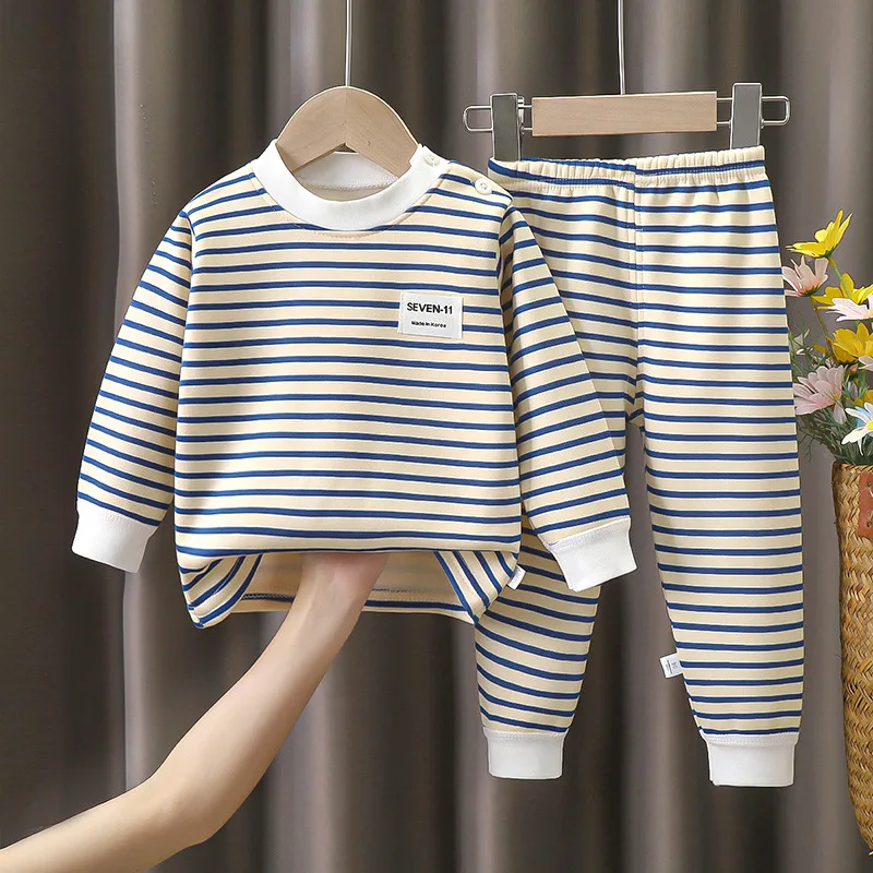0-5-Year-Old Baby Plush Children's Pajamas Solid Color Long-Sleeved Pants Breathable Pajamas for Boys and Girls Casual Wear