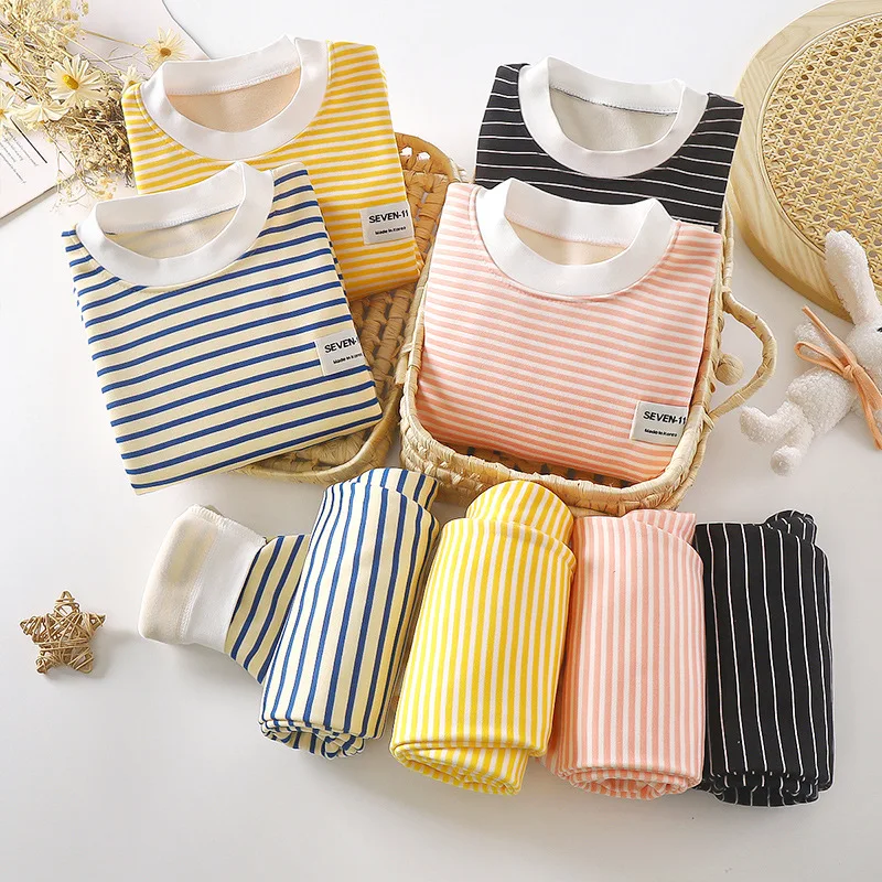 0-5-Year-Old Baby Plush Children's Pajamas Solid Color Long-Sleeved Pants Breathable Pajamas for Boys and Girls Casual Wear