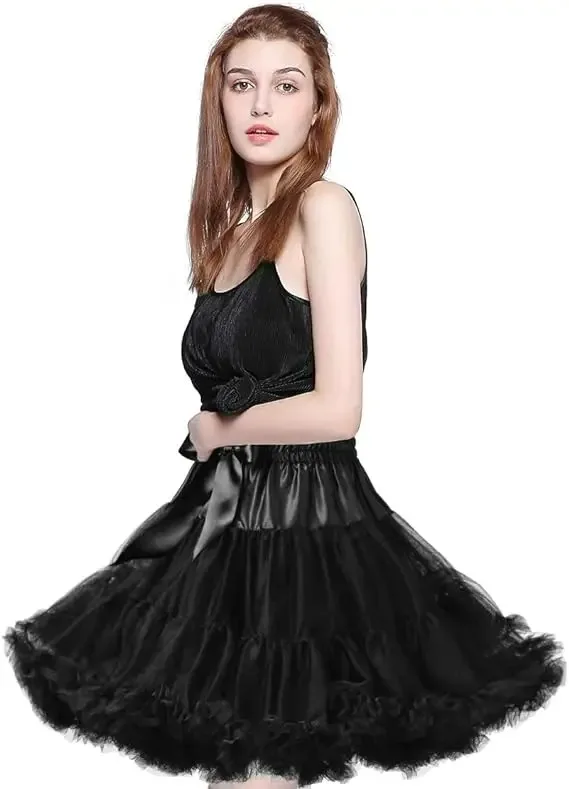 Lowest Pirce Womens 2-Layered Pleated Tulle Petticoat White Black Tutu Puffy Party Cosplay Skirt Lolita Cosplay Bridal Crinoline