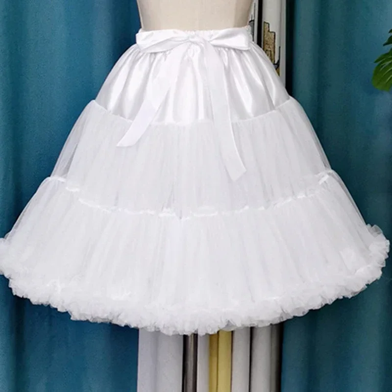 Lowest Pirce Womens 2-Layered Pleated Tulle Petticoat White Black Tutu Puffy Party Cosplay Skirt Lolita Cosplay Bridal Crinoline