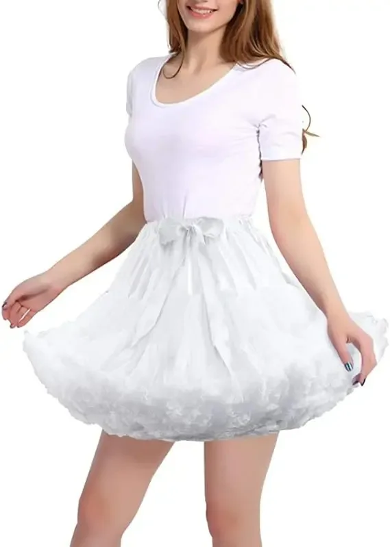 Lowest Pirce Womens 2-Layered Pleated Tulle Petticoat White Black Tutu Puffy Party Cosplay Skirt Lolita Cosplay Bridal Crinoline