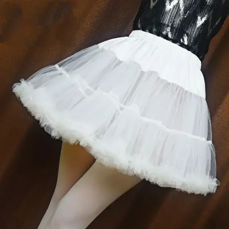 Lowest Pirce Womens 2-Layered Pleated Tulle Petticoat White Black Tutu Puffy Party Cosplay Skirt Lolita Cosplay Bridal Crinoline