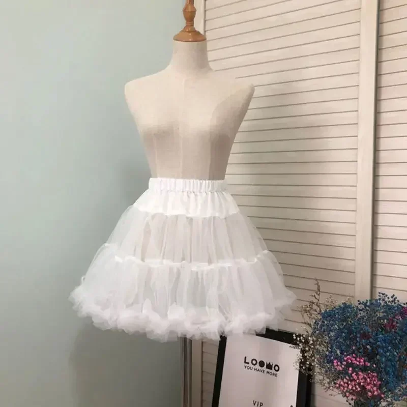 Lowest Pirce Womens 2-Layered Pleated Tulle Petticoat White Black Tutu Puffy Party Cosplay Skirt Lolita Cosplay Bridal Crinoline