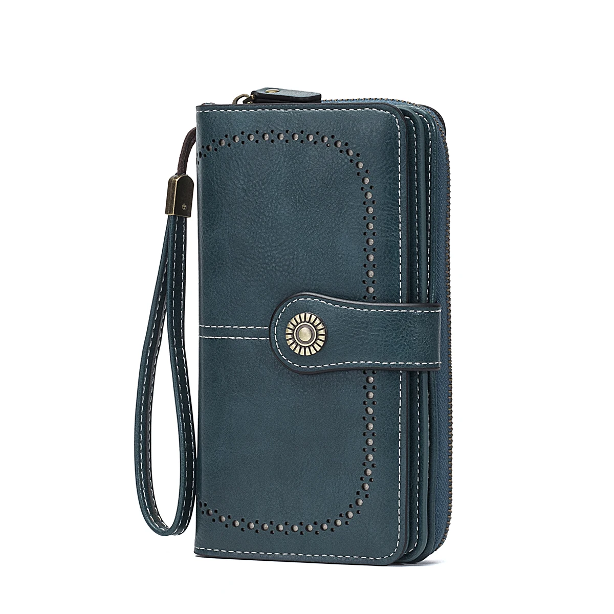Rfid Anti-Theft Wallet for Men and Women, European and American Retro Leather Long Wallet Clutch, Oil-Waxed Leather Hollow-Out Multi-Card Slot Wallet, Large Capacity Zipper 70% off Clutch Bag, Card Holder Coin Purse Wallet Handbag
