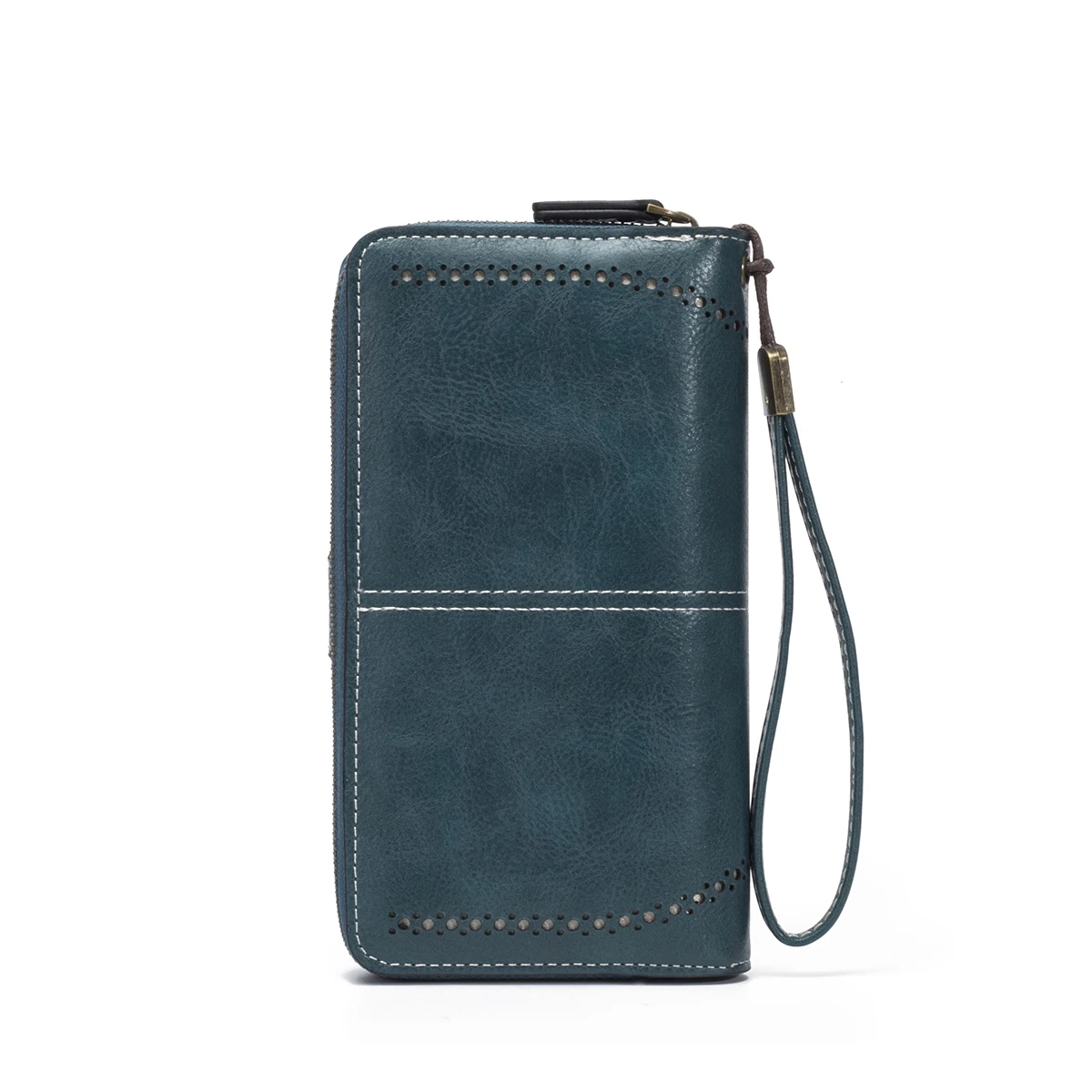 Rfid Anti-Theft Wallet for Men and Women, European and American Retro Leather Long Wallet Clutch, Oil-Waxed Leather Hollow-Out Multi-Card Slot Wallet, Large Capacity Zipper 70% off Clutch Bag, Card Holder Coin Purse Wallet Handbag