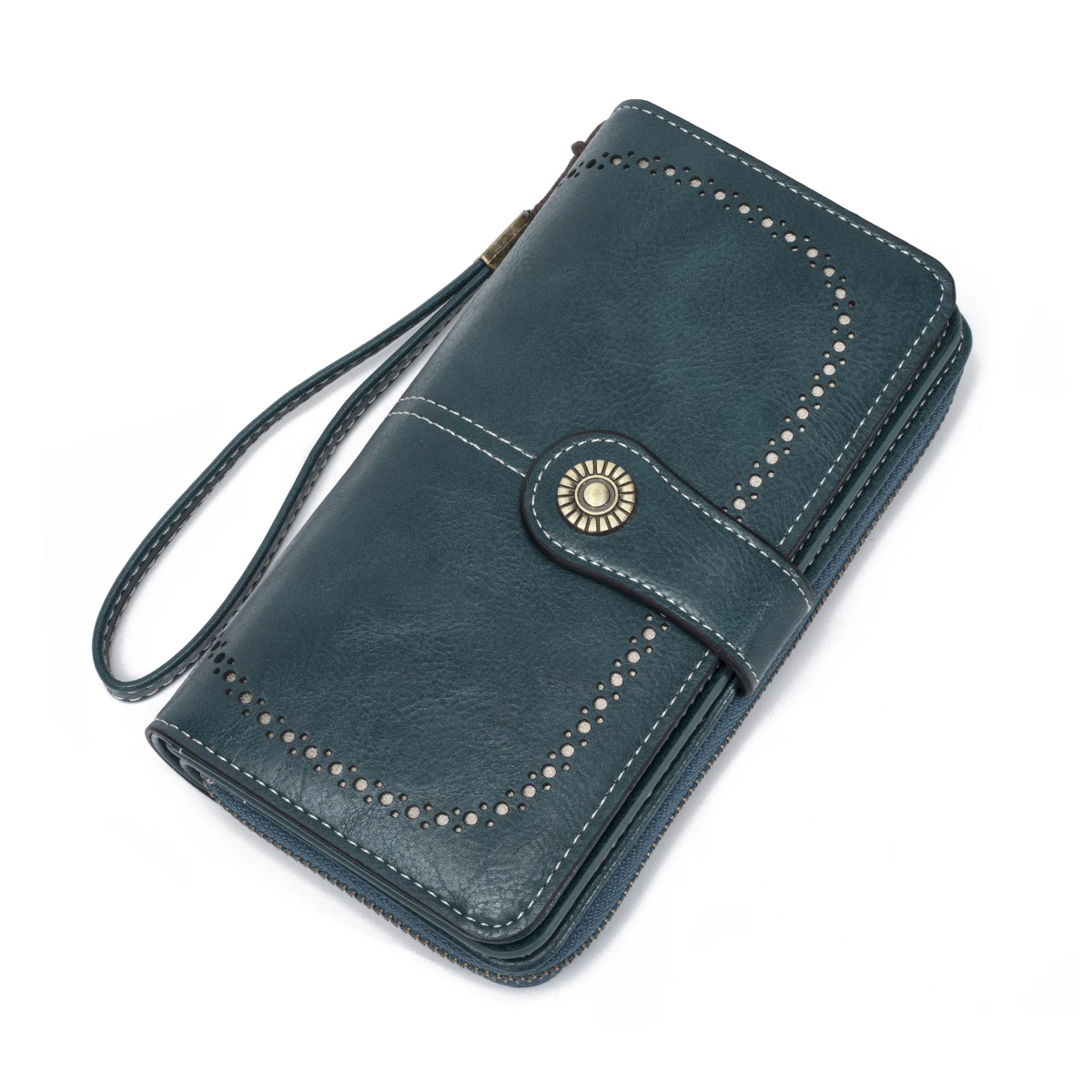 Rfid Anti-Theft Wallet for Men and Women, European and American Retro Leather Long Wallet Clutch, Oil-Waxed Leather Hollow-Out Multi-Card Slot Wallet, Large Capacity Zipper 70% off Clutch Bag, Card Holder Coin Purse Wallet Handbag