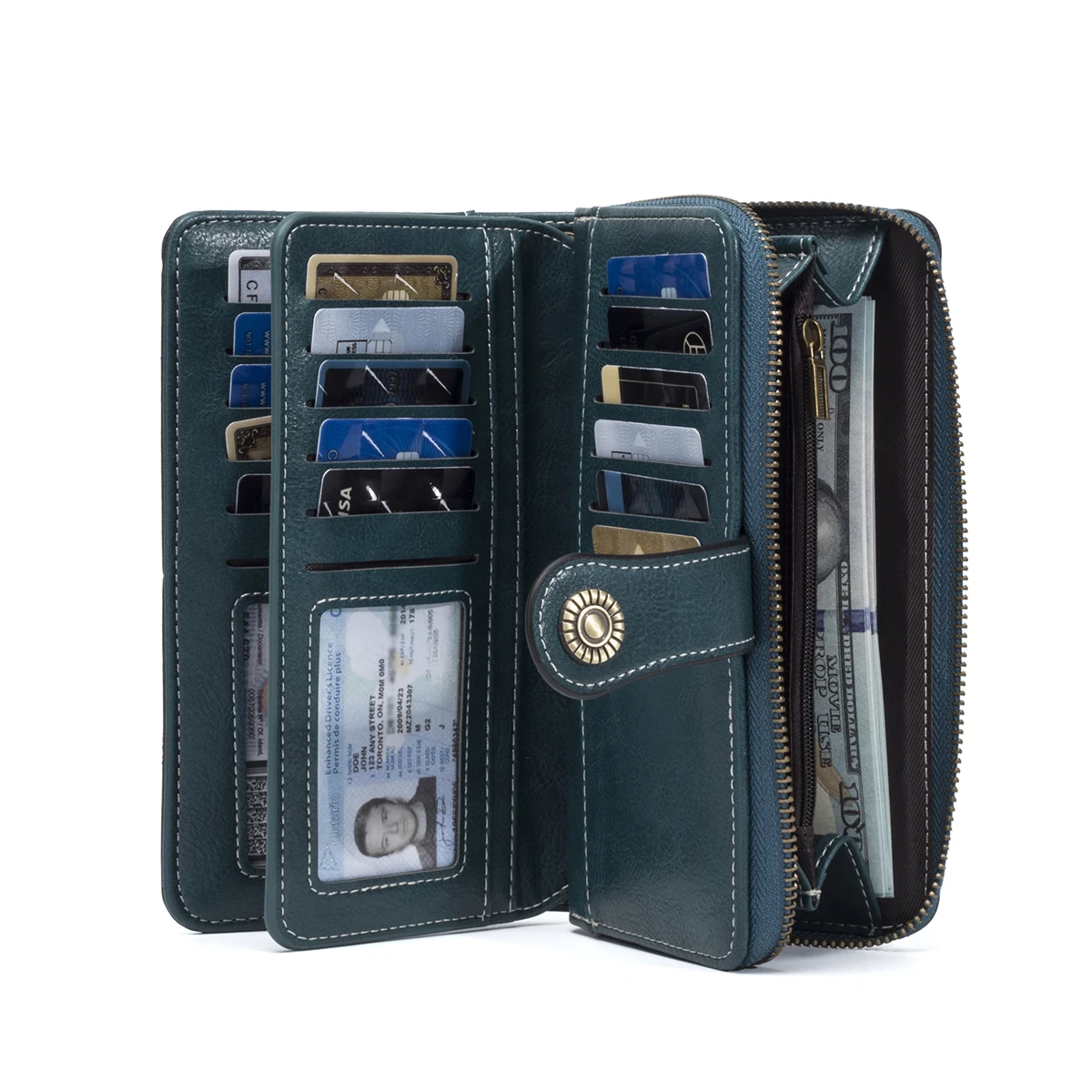 Rfid Anti-Theft Wallet for Men and Women, European and American Retro Leather Long Wallet Clutch, Oil-Waxed Leather Hollow-Out Multi-Card Slot Wallet, Large Capacity Zipper 70% off Clutch Bag, Card Holder Coin Purse Wallet Handbag