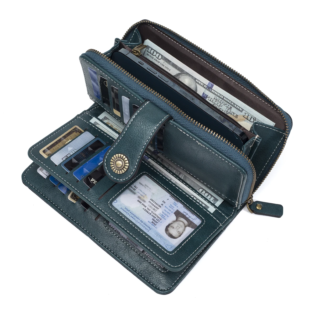 Rfid Anti-Theft Wallet for Men and Women, European and American Retro Leather Long Wallet Clutch, Oil-Waxed Leather Hollow-Out Multi-Card Slot Wallet, Large Capacity Zipper 70% off Clutch Bag, Card Holder Coin Purse Wallet Handbag
