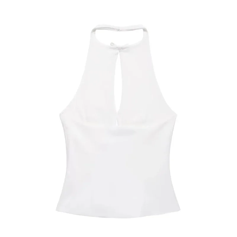 MUJER 2025 Off Shoulder Halter Top Female Pink White Crop Top Women Bow Cut Out Sleeveless Backless Top Woman Sexy Summer Tops