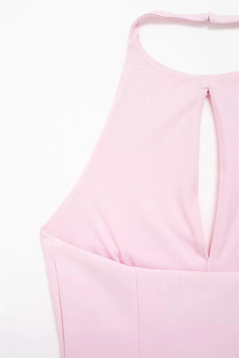 MUJER 2025 Off Shoulder Halter Top Female Pink White Crop Top Women Bow Cut Out Sleeveless Backless Top Woman Sexy Summer Tops
