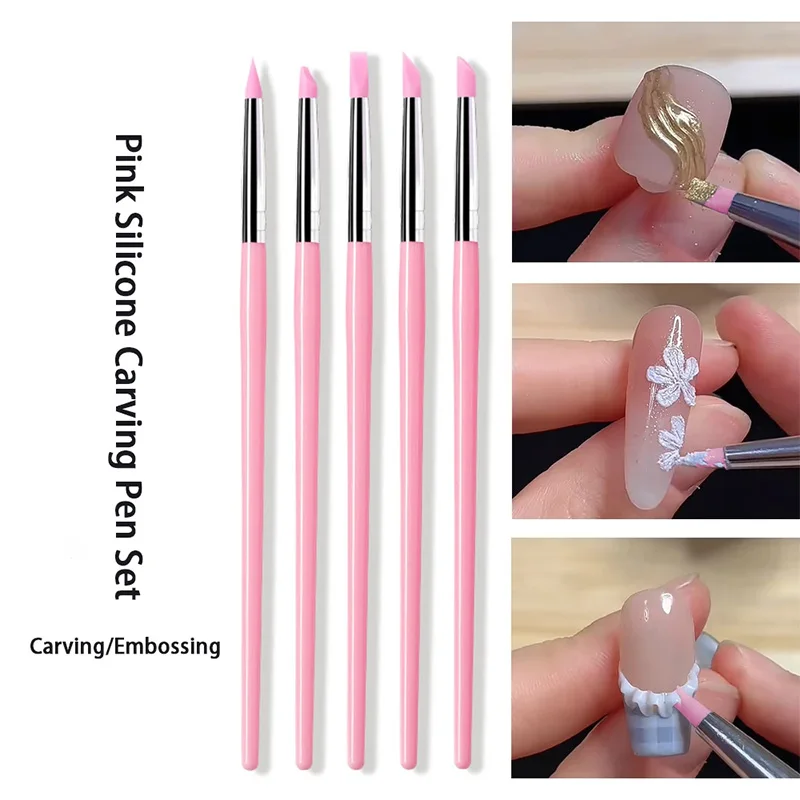 5Pcs/set Silicone Nail Brush UV Gel Polish Tip 3D Image DIY Dotting Polish Brushes Pen Professional DIY Manicure Tools