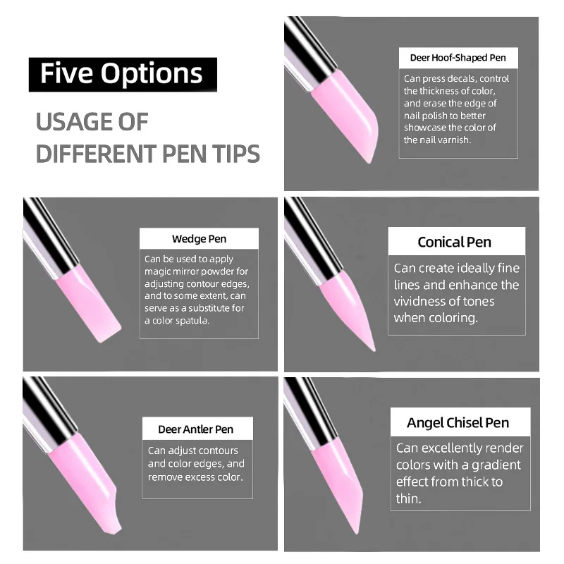 5Pcs/set Silicone Nail Brush UV Gel Polish Tip 3D Image DIY Dotting Polish Brushes Pen Professional DIY Manicure Tools