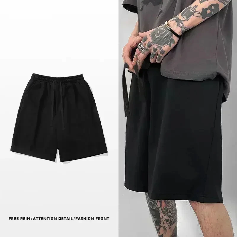 Men's casual everyday commuting solid color loose wide-leg shorts with slanted pockets, stylish and relaxed summer style