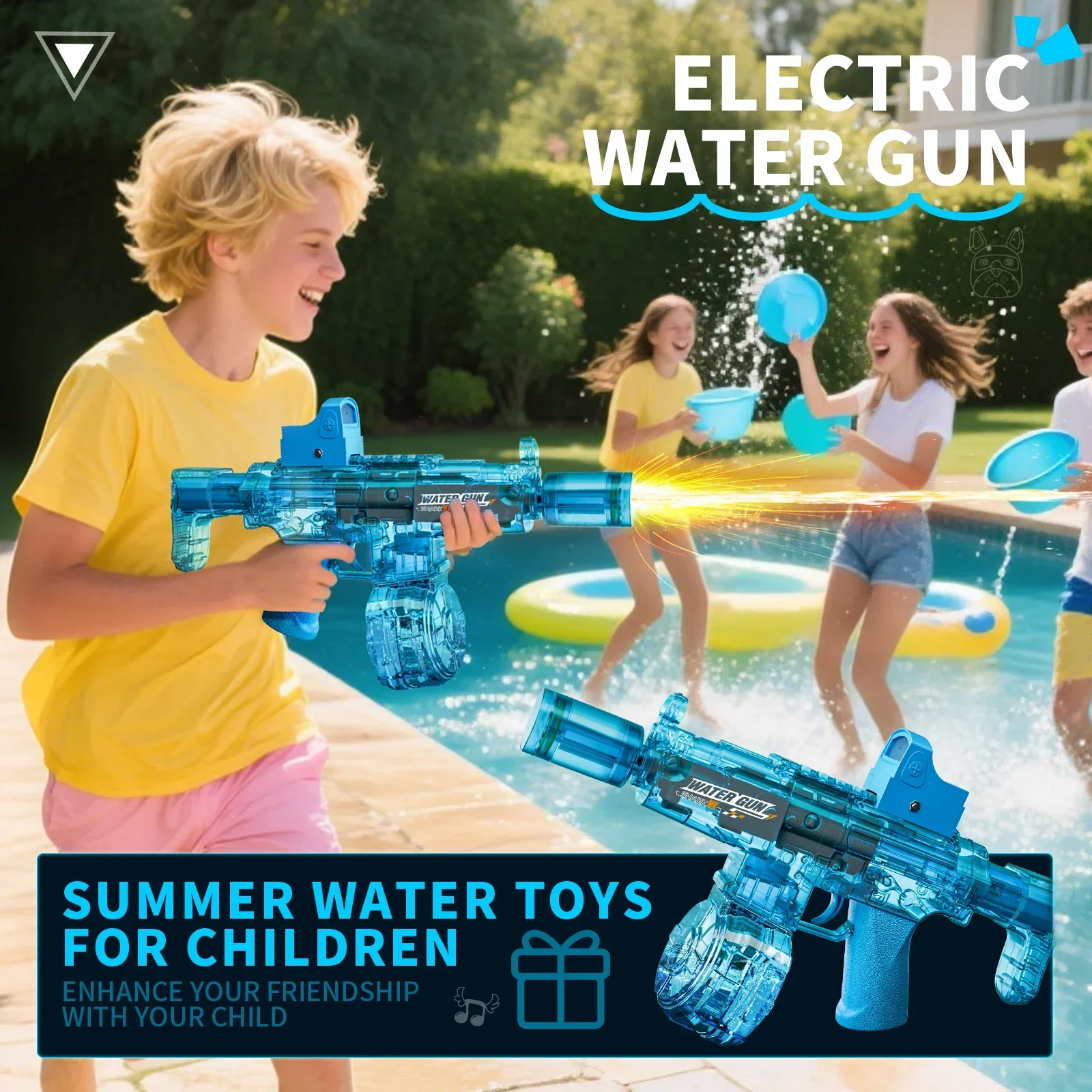 Simulated Firing and Recoil Electric Water Gun Toys Children Automatic Sensor Lights Water Pistol Summer Outdoor Beach Kids Toy