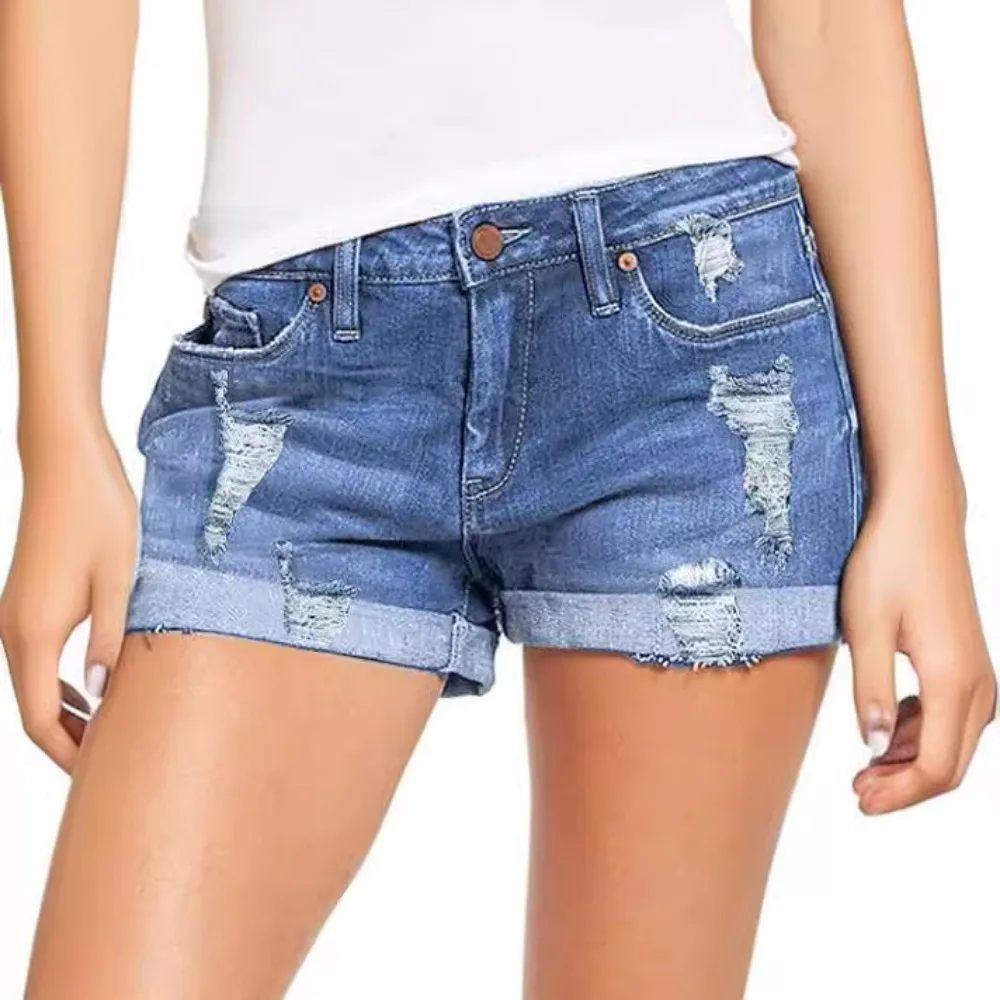 Summer Students Denim Shorts Women 2026 Female Harajuku Cotton HOLE Jeans Ladies Elastic Pockets Harem Trousers Short Pants