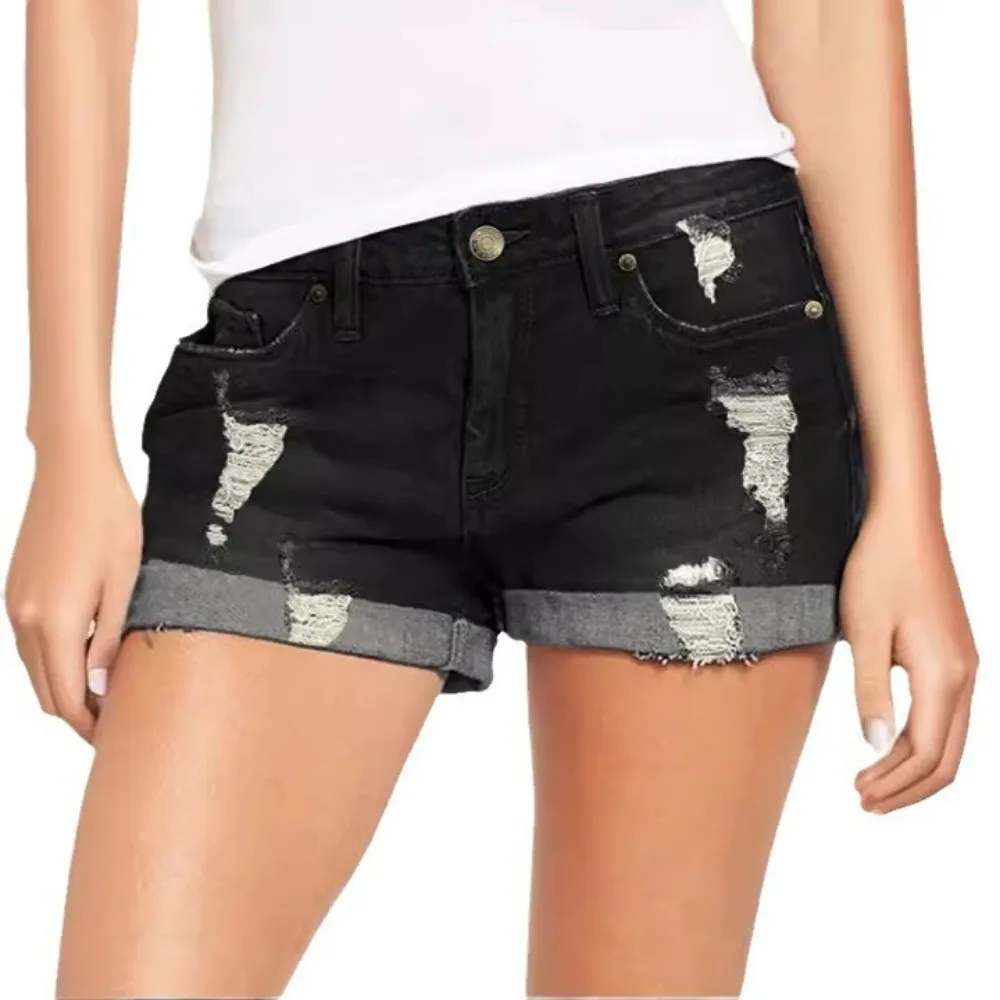 Summer Students Denim Shorts Women 2026 Female Harajuku Cotton HOLE Jeans Ladies Elastic Pockets Harem Trousers Short Pants