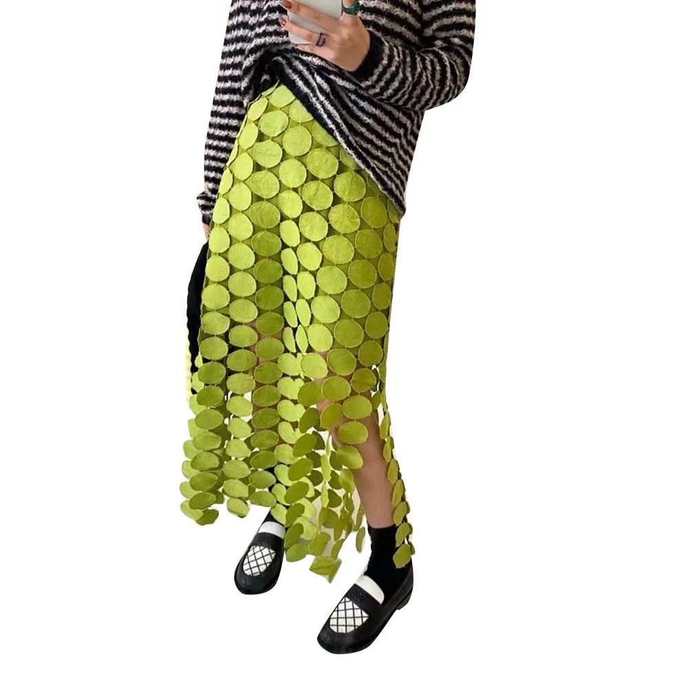 TWOTWINSTYLE Cut Out Skirt For Women High Waist Patchwork Tassel Irregular Hem Solid Midi Skirts Female Summer Clothing Style
