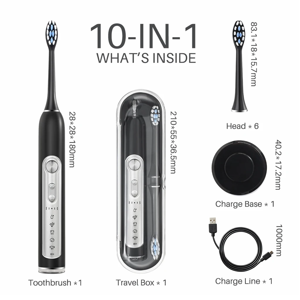 SUBORT S7 Super Sonic Electric Toothbrushes for Adult Kid Smart Timer Whitening Toothbrush IPX7 Waterproof Replaceable Heads Set