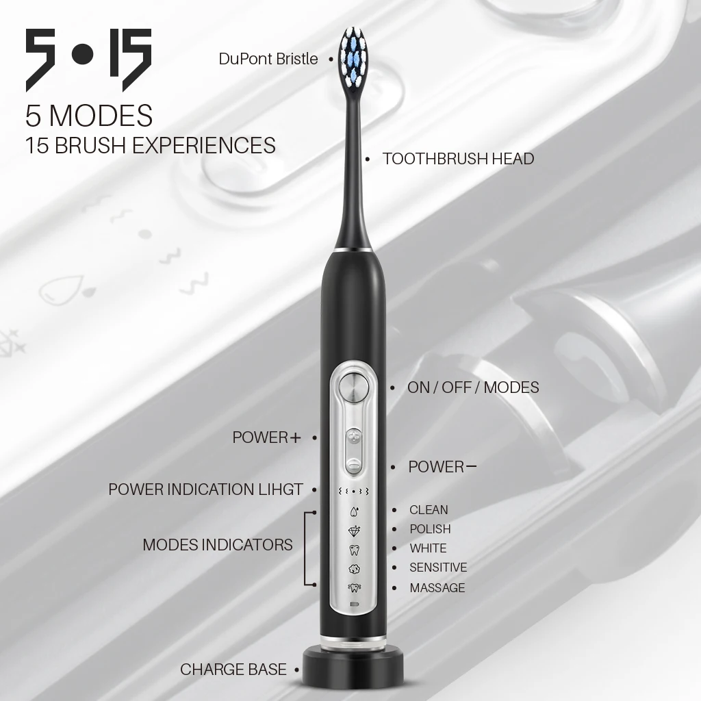 SUBORT S7 Super Sonic Electric Toothbrushes for Adult Kid Smart Timer Whitening Toothbrush IPX7 Waterproof Replaceable Heads Set