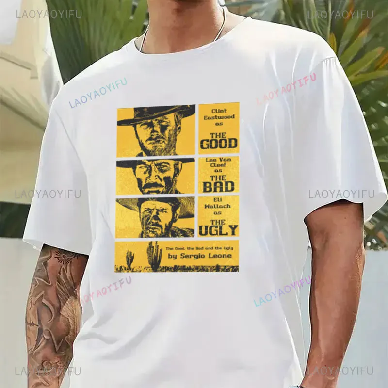 Fashion Men Clothing The Good The Bad and Ugly Print T Shirt for Male Il Buono Brutto Cattivo Tops Summer Commuter Casual Tees