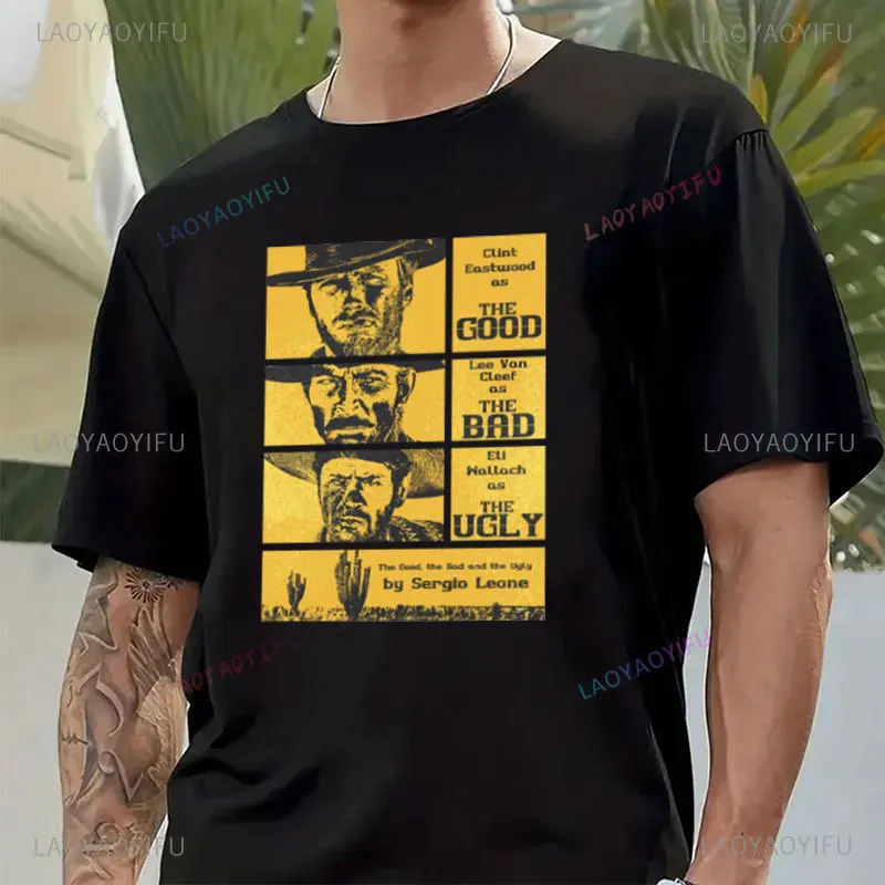 Fashion Men Clothing The Good The Bad and Ugly Print T Shirt for Male Il Buono Brutto Cattivo Tops Summer Commuter Casual Tees