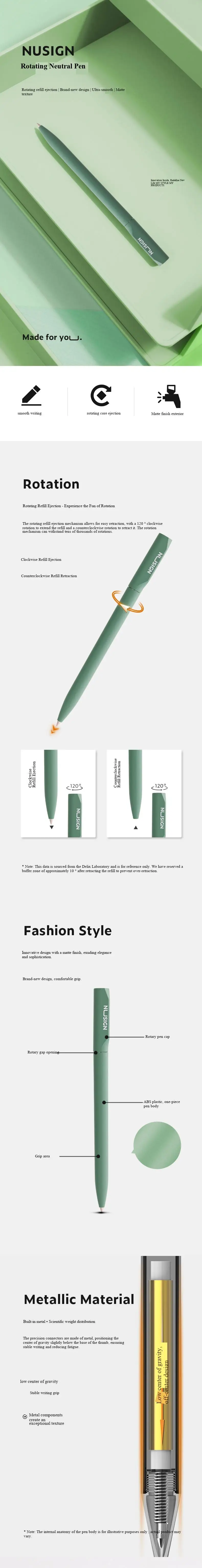 Deli Nusign NS552 Rotating Gel Pen 0.5MM Fine Point Smooth Writing Black Ink Colorful Neutral Sign Rotary Switch Stationery