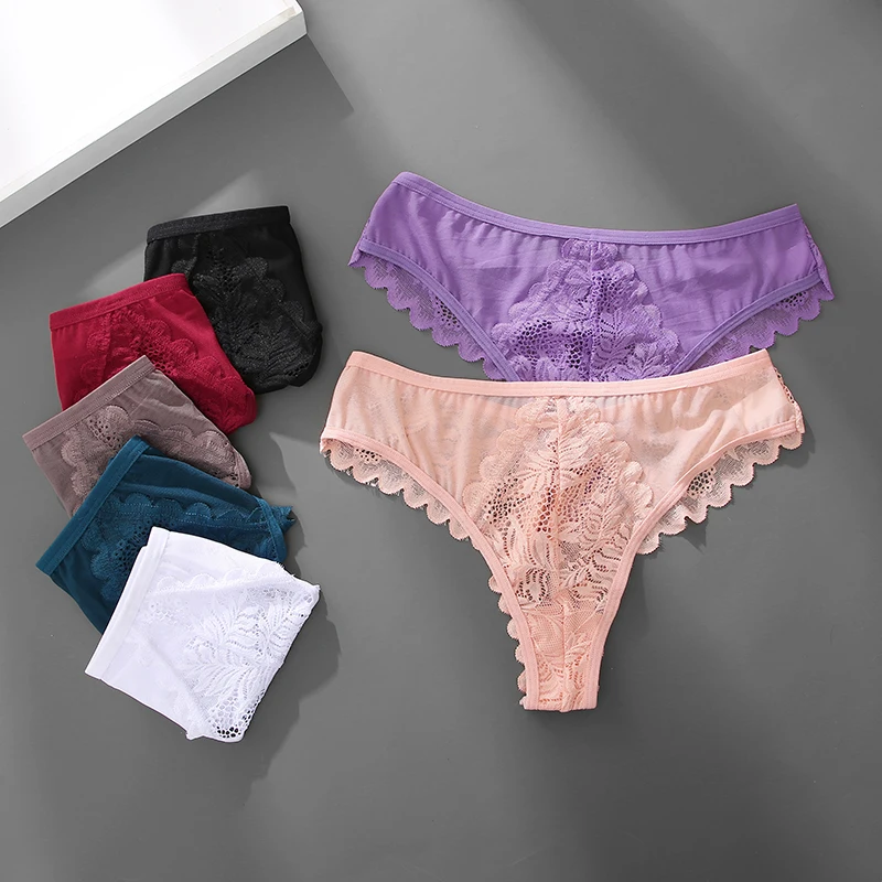 New Lace Thongs Women Underwear Sexy Low-Waist Panties Hollow Out G String Female Underpant Solid Comfortable Female Lingerie