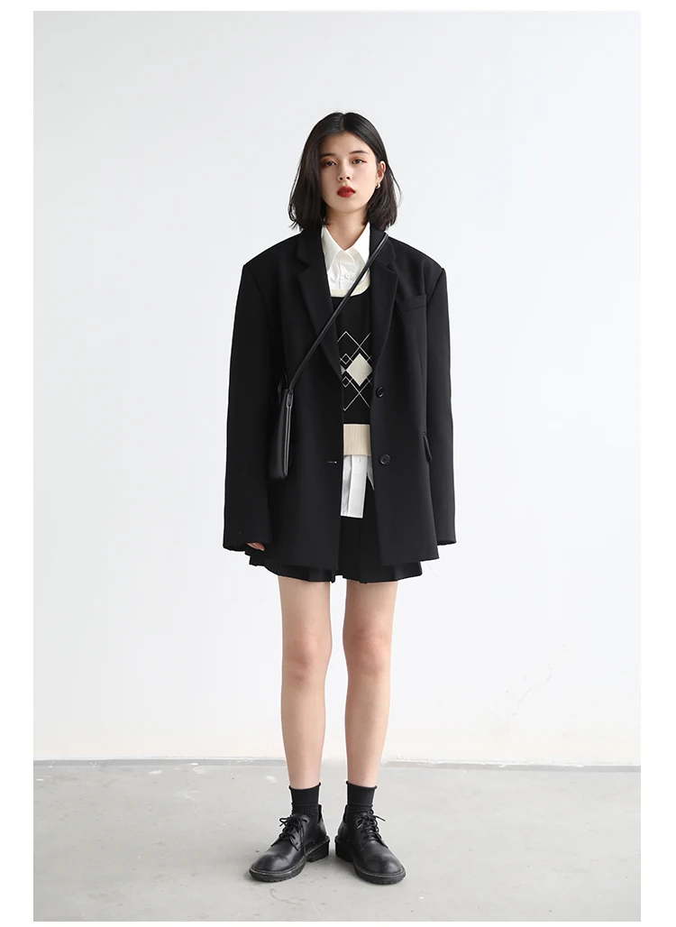 CHICVEN Women Office Lady Blazer Cuff Embroidery Wide Shoulder Twill Suit Women's Autumn Ladies Outerwear Stylish Tops