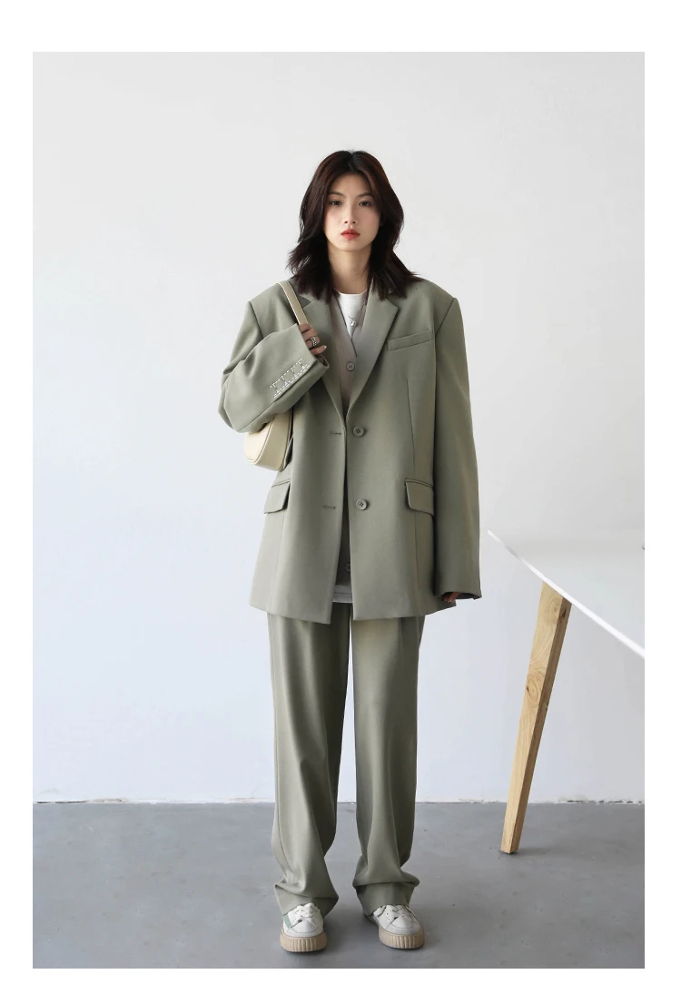 CHICVEN Women Office Lady Blazer Cuff Embroidery Wide Shoulder Twill Suit Women's Autumn Ladies Outerwear Stylish Tops