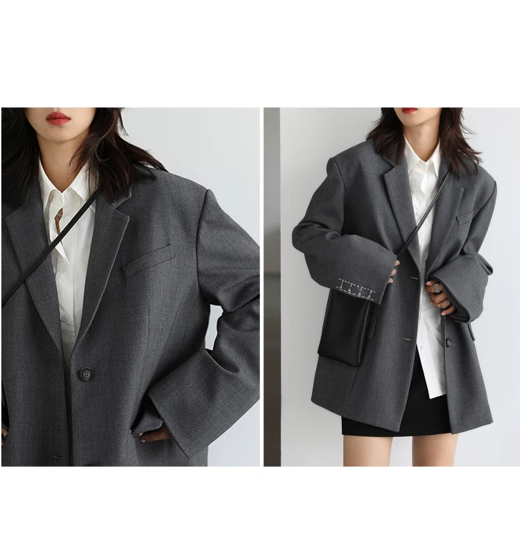 CHICVEN Women Office Lady Blazer Cuff Embroidery Wide Shoulder Twill Suit Women's Autumn Ladies Outerwear Stylish Tops