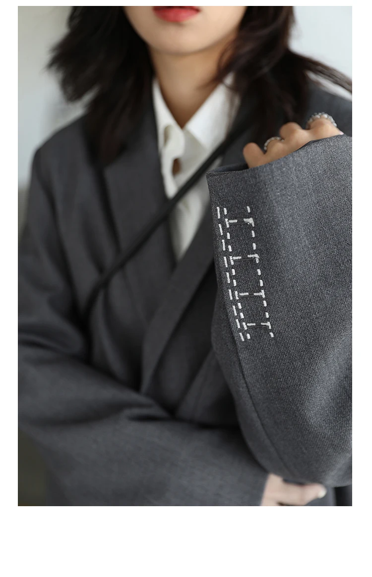 CHICVEN Women Office Lady Blazer Cuff Embroidery Wide Shoulder Twill Suit Women's Autumn Ladies Outerwear Stylish Tops