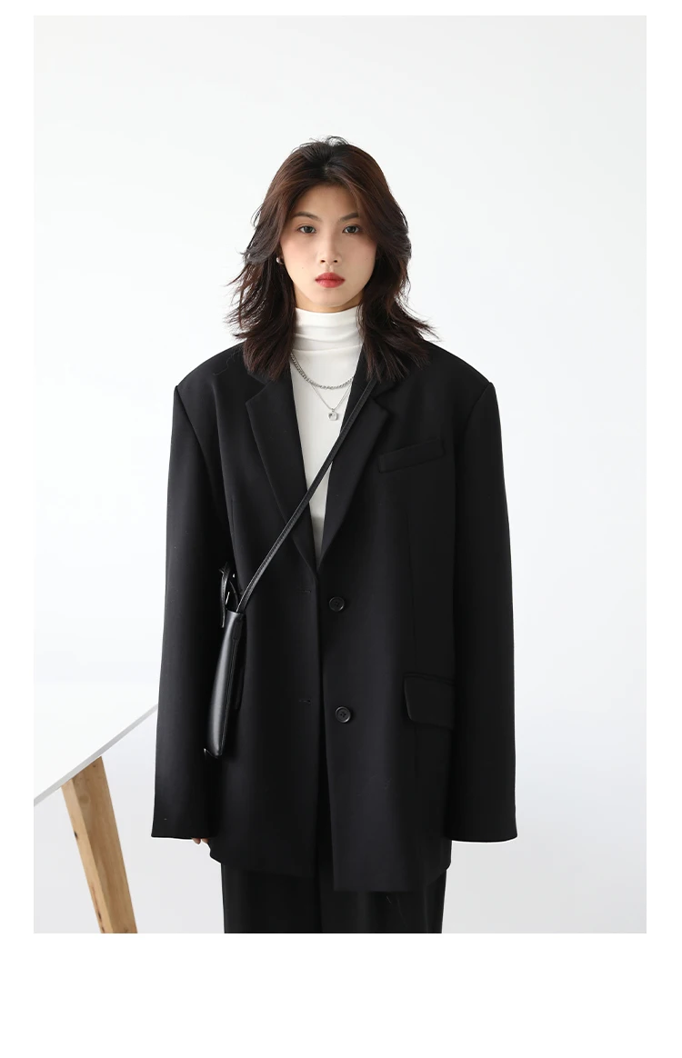 CHICVEN Women Office Lady Blazer Cuff Embroidery Wide Shoulder Twill Suit Women's Autumn Ladies Outerwear Stylish Tops