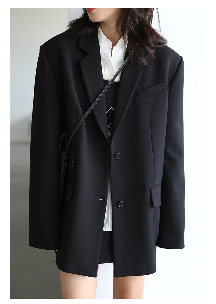 CHICVEN Women Office Lady Blazer Cuff Embroidery Wide Shoulder Twill Suit Women's Autumn Ladies Outerwear Stylish Tops