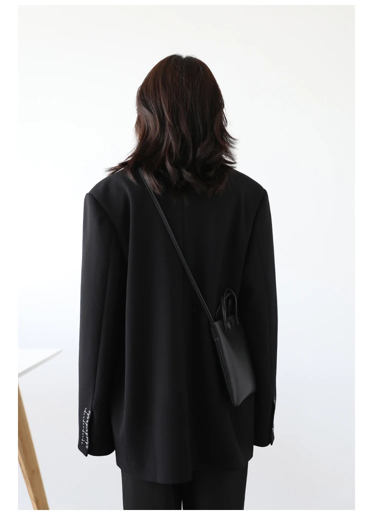 CHICVEN Women Office Lady Blazer Cuff Embroidery Wide Shoulder Twill Suit Women's Autumn Ladies Outerwear Stylish Tops