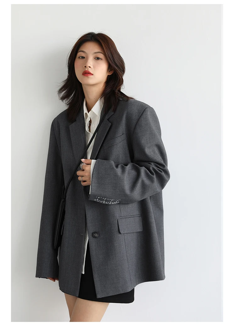 CHICVEN Women Office Lady Blazer Cuff Embroidery Wide Shoulder Twill Suit Women's Autumn Ladies Outerwear Stylish Tops