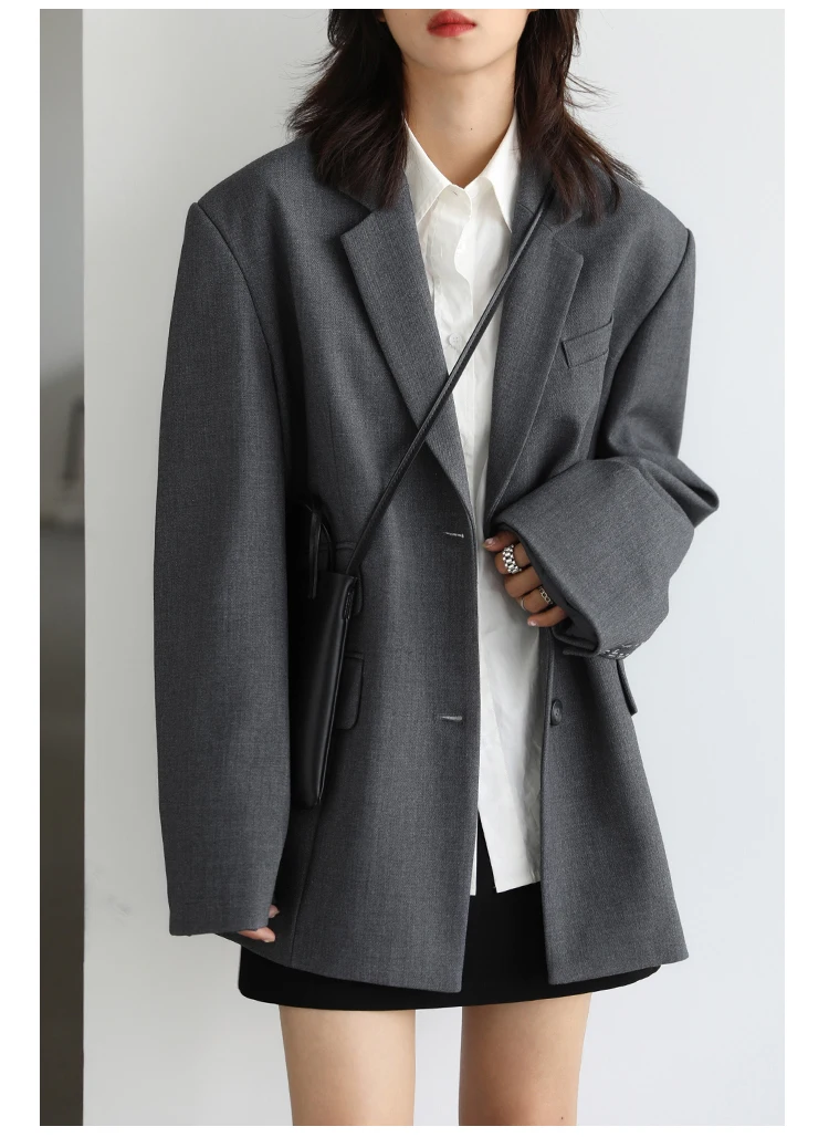 CHICVEN Women Office Lady Blazer Cuff Embroidery Wide Shoulder Twill Suit Women's Autumn Ladies Outerwear Stylish Tops