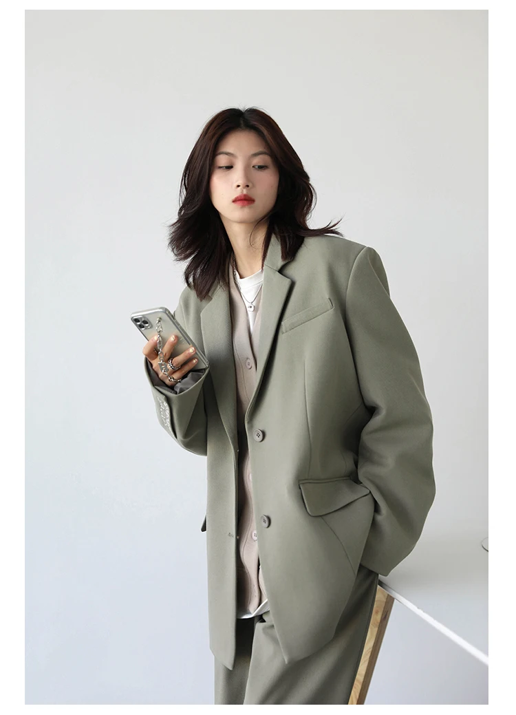 CHICVEN Women Office Lady Blazer Cuff Embroidery Wide Shoulder Twill Suit Women's Autumn Ladies Outerwear Stylish Tops