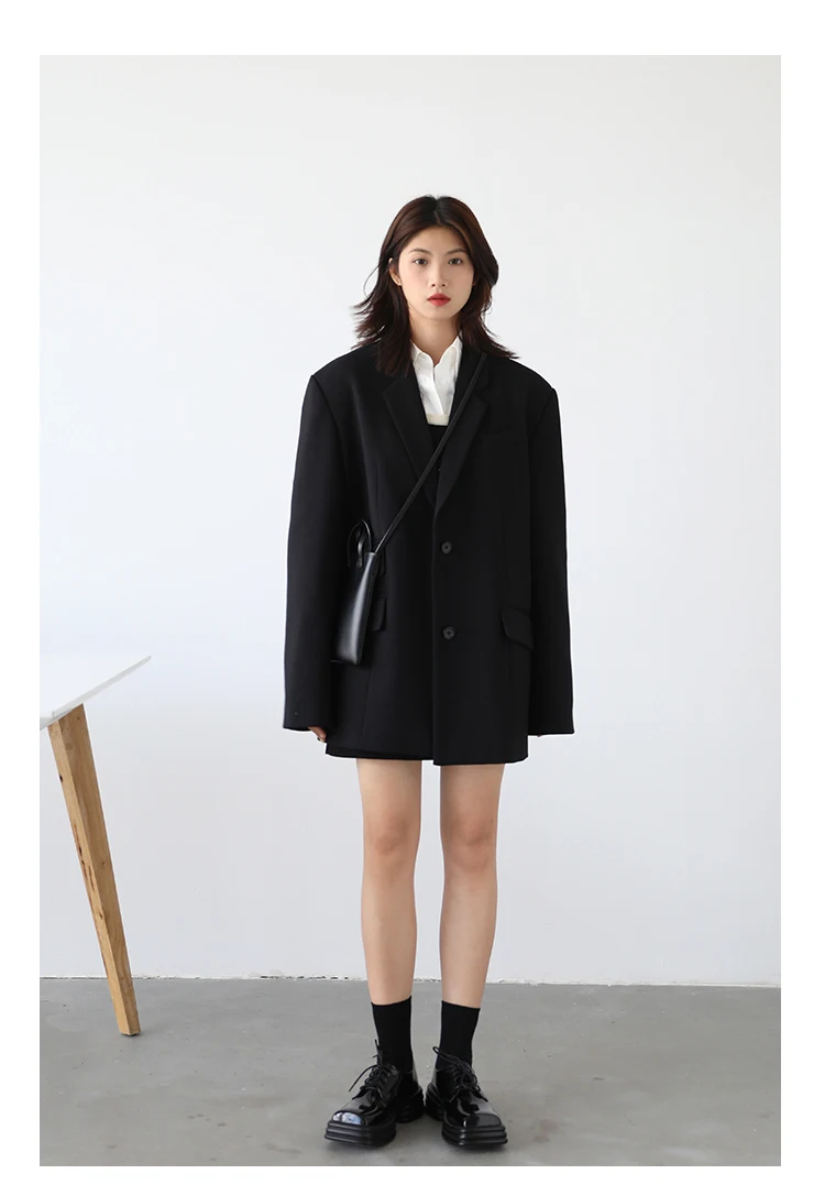CHICVEN Women Office Lady Blazer Cuff Embroidery Wide Shoulder Twill Suit Women's Autumn Ladies Outerwear Stylish Tops