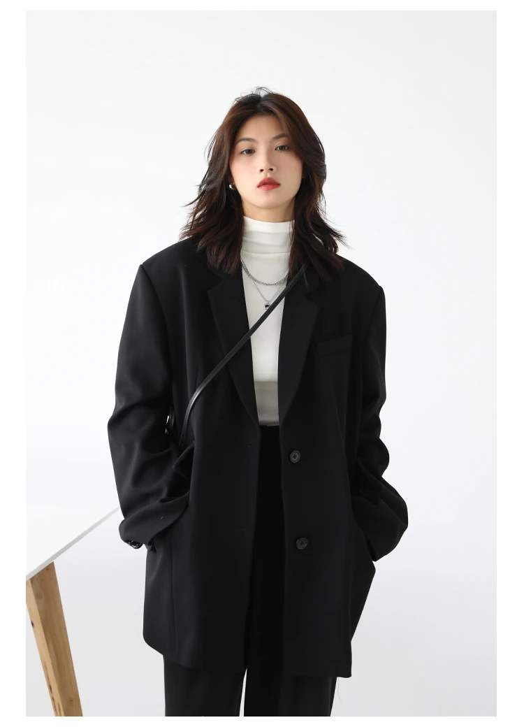CHICVEN Women Office Lady Blazer Cuff Embroidery Wide Shoulder Twill Suit Women's Autumn Ladies Outerwear Stylish Tops