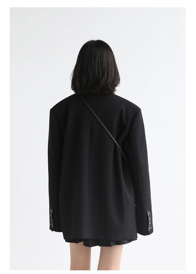 CHICVEN Women Office Lady Blazer Cuff Embroidery Wide Shoulder Twill Suit Women's Autumn Ladies Outerwear Stylish Tops