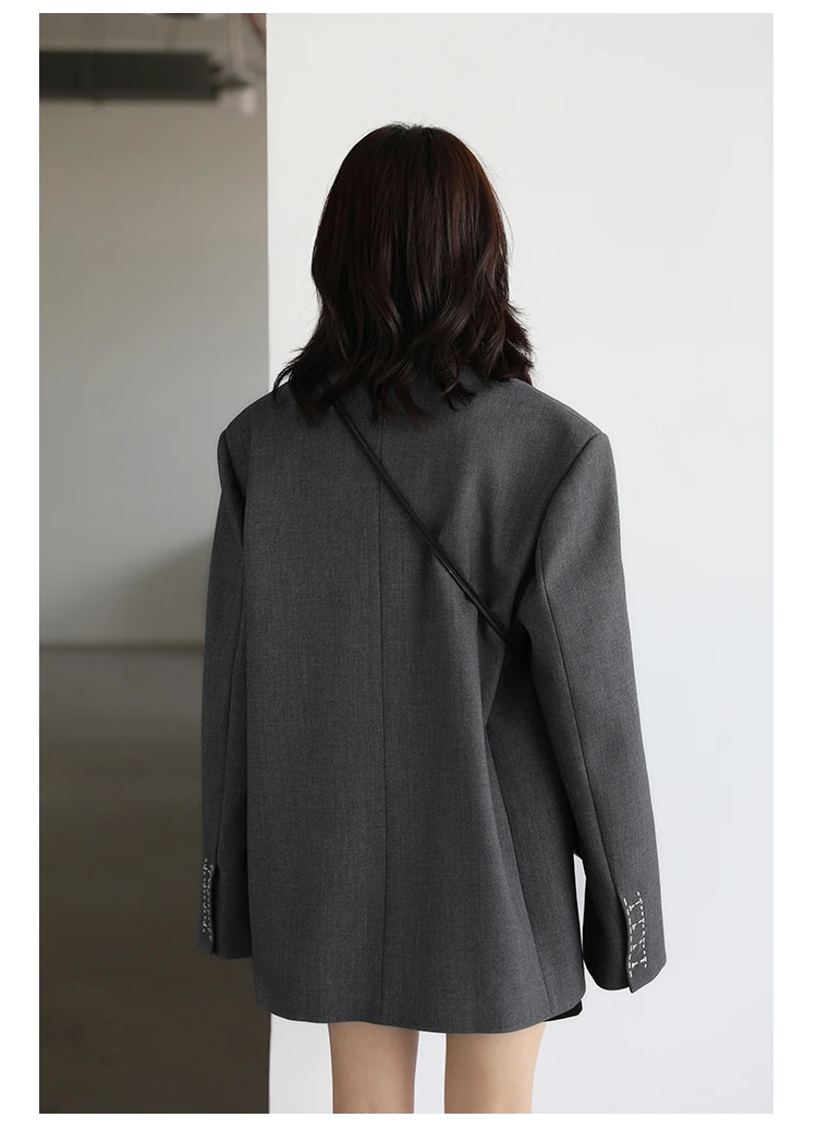 CHICVEN Women Office Lady Blazer Cuff Embroidery Wide Shoulder Twill Suit Women's Autumn Ladies Outerwear Stylish Tops