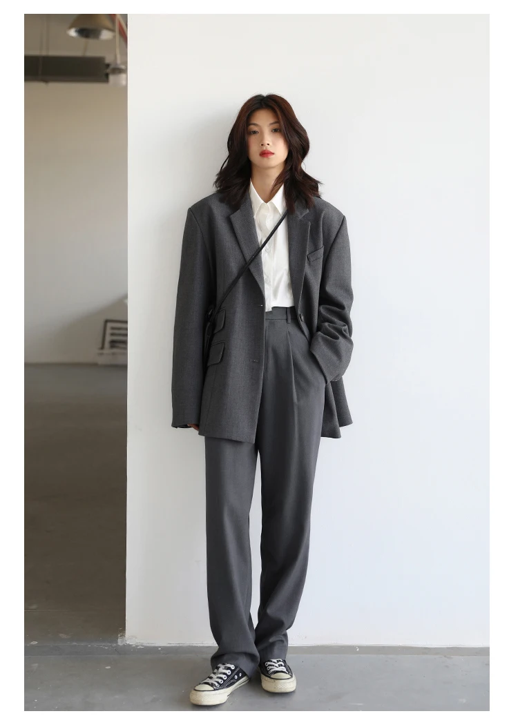 CHICVEN Women Office Lady Blazer Cuff Embroidery Wide Shoulder Twill Suit Women's Autumn Ladies Outerwear Stylish Tops